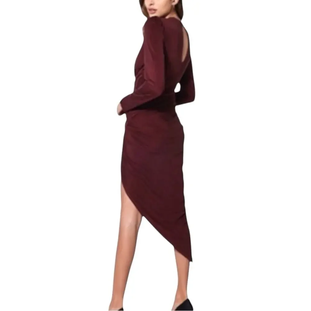Young Fabulous & Broke Genesis Plunge Long Sleeve Burgundy Dress MEDIUM